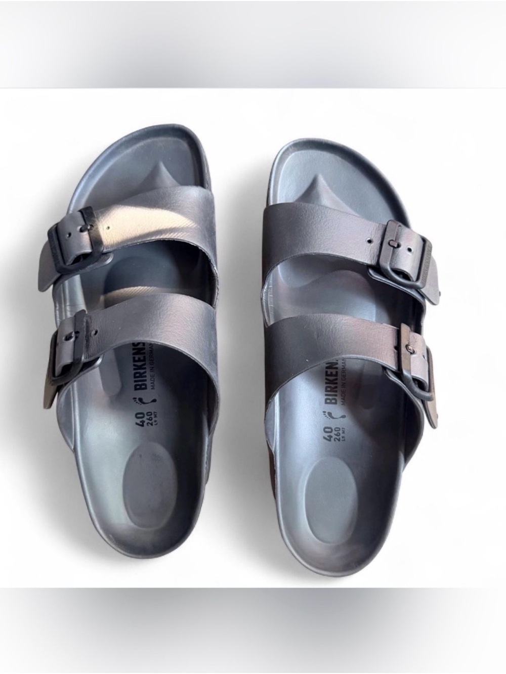 Birkenstock Arizona Two-Strap Sandal in Metallic Gray